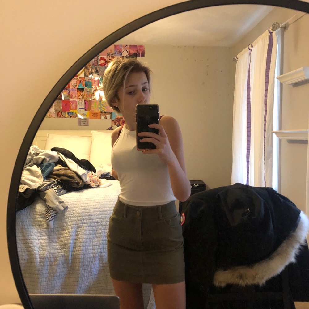 Green mini skirt